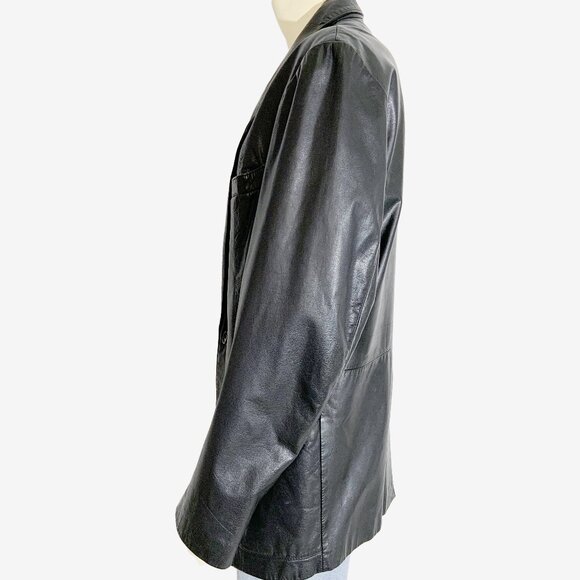 Vintage Black Leather Blazer Coat / size Medium - Picture 12 of 14
